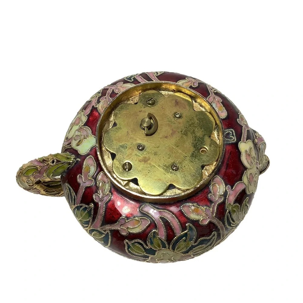 Vtg Floral Cloisonne Teapot Music‎ Box Works Moon River Limited Edition No Lid